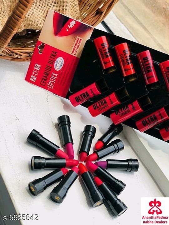 Post image 💯💯💯 Premium Intense Lipsticks💯💯💯
🛍️Product Name: ADS Creamide Ultra Lipstick 
🛍️Brand: ADS Creamide
🛍️Finish: Matte
🛍️Capacity:24 g
🛍️Color: Multicolour
🛍️Type: Liquid
🛍️Multipack: Pack Of 12
💱💱💱💱💱Rs.360/-💱💱🔢🔢🔢
💵💵💵CASH ON DELIVERY 💵💵💵💵
ORDERS WHATS APP ME 9542707246