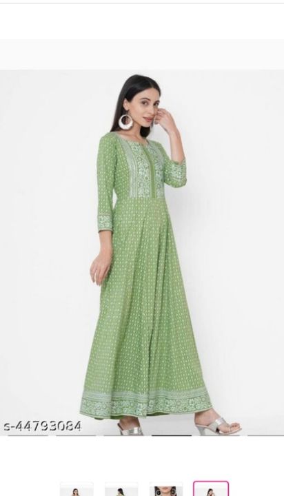 Post image Reyon airjeet fabric anarkali gown kurta with beautiful ramajhol print 100% washable