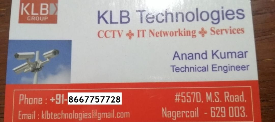 Visiting card store images of KLB Technologies