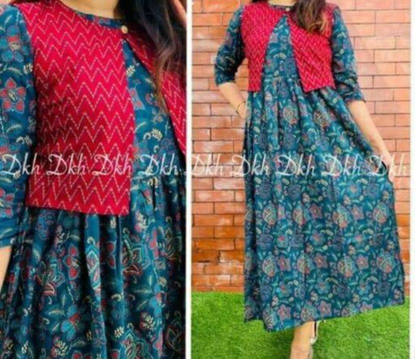 Post image ❣️ *New Best Rate* ❣️*Vc quality products* 🎉🎉Premium quality rayon Sulv digital print gown with beautiful foil print paired up with jacket..
Sizes *38.40.42.44* 
Ready stock 
Rate - *599 rs* ❣️     *Free ship*
For more details join us on WhatsApp 8286905339