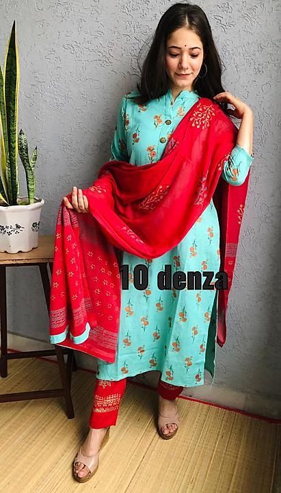 
10 denza presents 
Beautiful ctton floral print kurti with hand work and malmal printed du uploaded by business on 10/1/2020