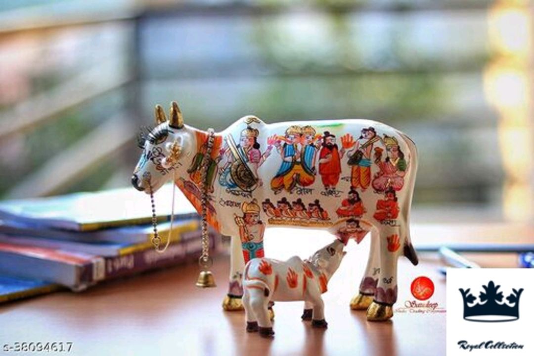 LAXMI MARBLE & GRANITE Kamdhenu Cow with Calf & Krishna Brass God Figure Showpiece Decor uploaded by Royal collection on 1/17/2022