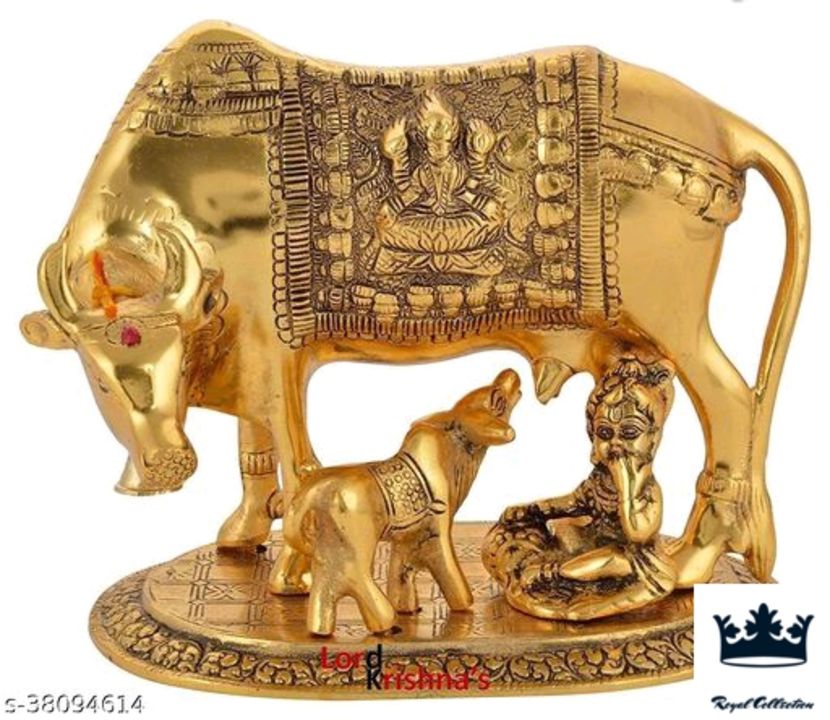 LAXMI MARBLE & GRANITE Kamdhenu Cow with Calf & Krishna Brass God Figure Showpiece Decor uploaded by Royal collection on 1/17/2022
