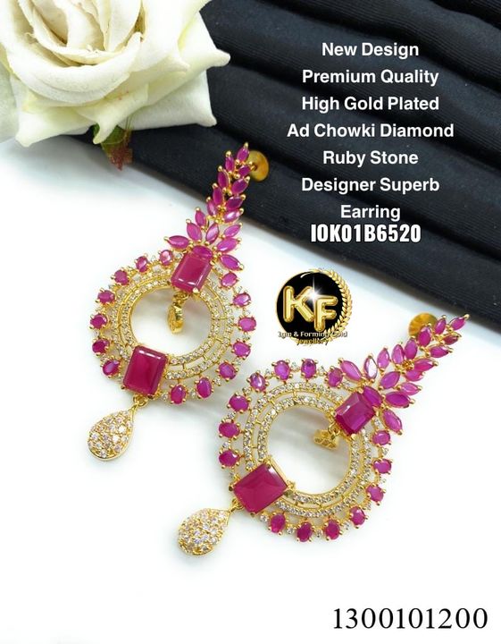 Gold Plated Ruby stone Earing set uploaded by business on 1/18/2022