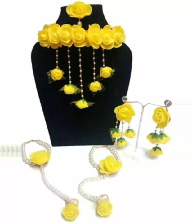 Post image Naazzfashionhub Fabric, Plastic, Paper Jewel Set
Necklace, Maang Tikka, Earring &amp; Bracelet Set
For Girls, Women, Baby Girls
Made of Fabric, Plastic, Paper
Color: Yellow, White
10 Days Return Policy, No questions asked.
