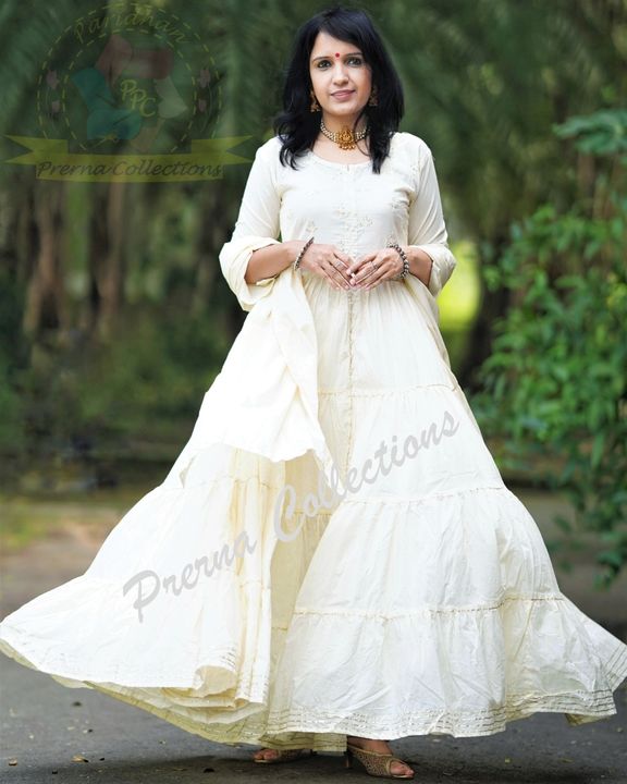 Post image *TIME TO SWIRL AND TWIRL IN OUR RUFFLE DRESS WHICH IS SURELY AN EYECATCHER AND PERFECT PARTY DRESS WHO LIKE SIMPLE AND ELEGANT FASHION*

*PARIDHAN BY PRERNA COLLECTION'S EXCLUSIVE*
*PREMIUM COTTON 4 TIER RUFFLE DRESS WITH 8 METRES FLAIR😍*
*INTRICATELY DESIGNED ZARDOZI BUTTIES ON YOKE AND GOTTA DETAILS ALL OVER DRESS TO GIVE IT AN ETHNIC LOOK*
*PURE COTTON PANTS AND STOLE DUPATTA WITH GOTTA BORDER*
SIZE : 36-38-40-42-44
PRICE: 1899 FREE SHIPPING