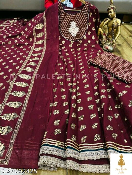 Stylish Maroon Gold Printed & Zari Kurta With Awesome Pant And Dupatta uploaded by business on 1/19/2022