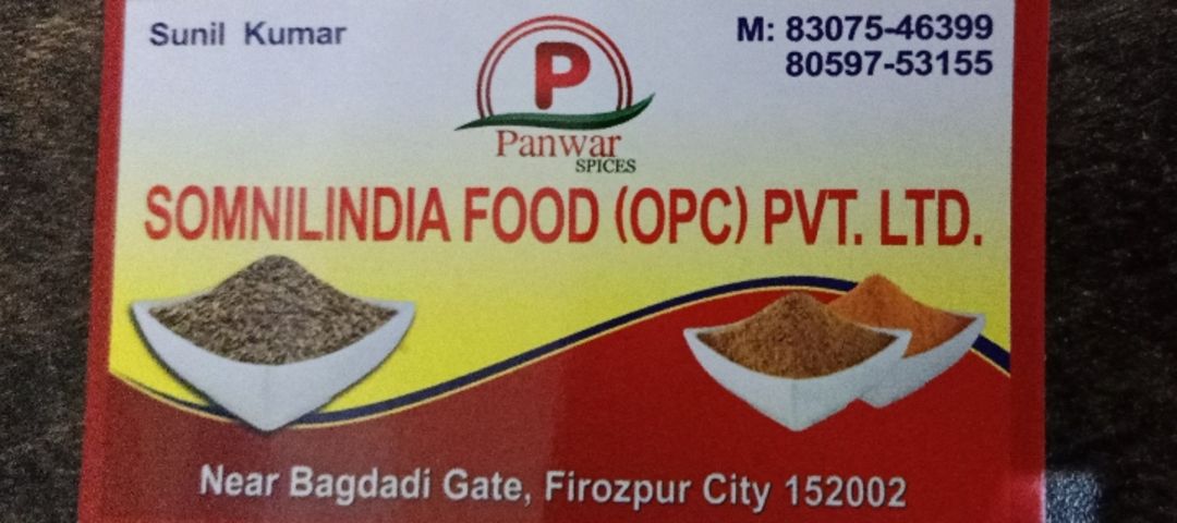 Visiting card store images of SOMNILINDIA FOOD (OPC) PVT. LTD.