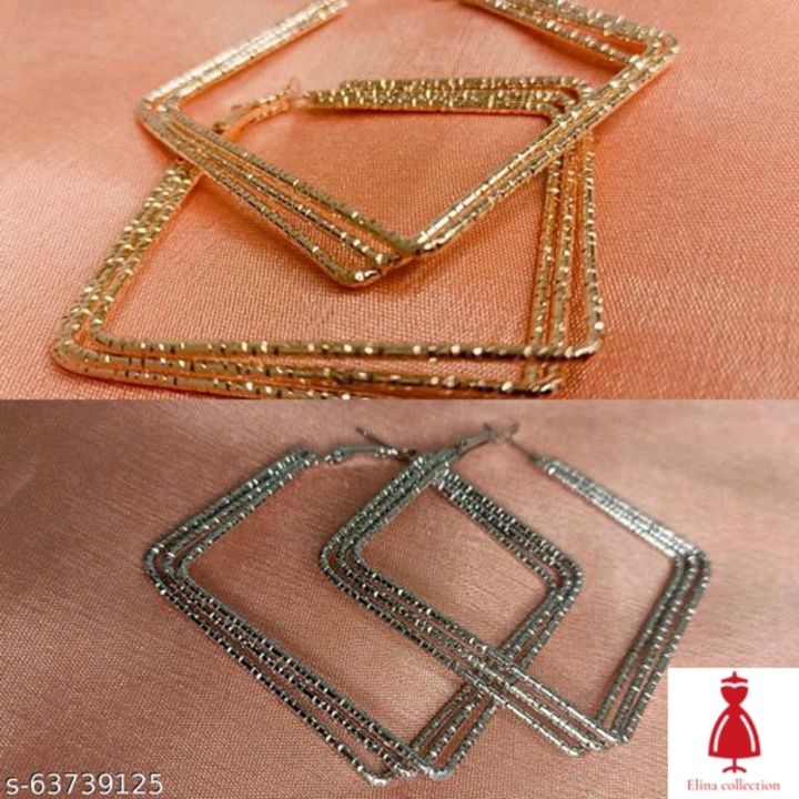 Square hoop golden & silver earring uploaded by Elina collection on 1/20/2022