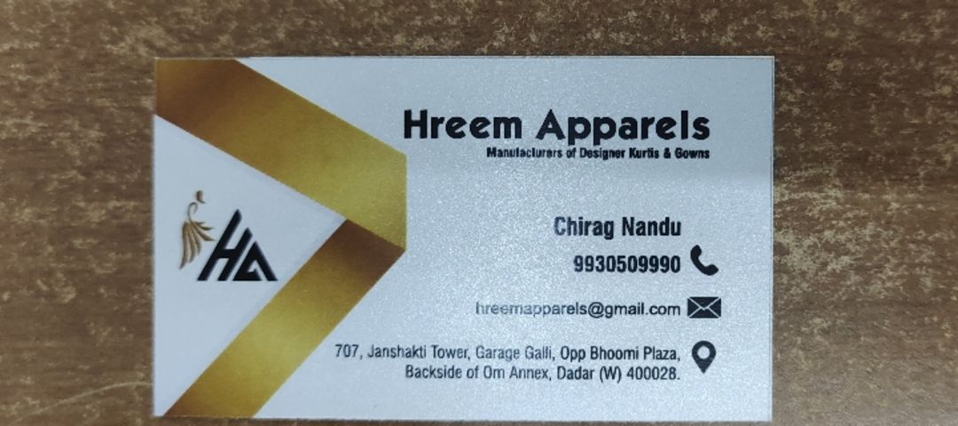Visiting card store images of Hreem Apparels