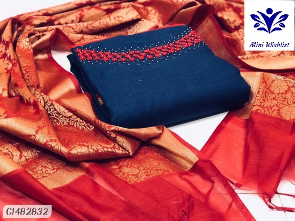 Premium Chanderi Cotton Suit With Hand Work & Jacquard Dupatta uploaded by business on 1/20/2022