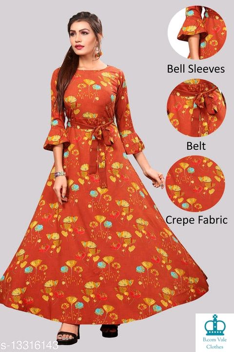 Women Creap Bell Sleeve Floor Length Anarkali Maxi Gown uploaded by business on 1/21/2022