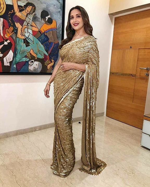 *_NEW BOLLYWOOD MADHURI DIXIT PARTY WEAR HEAVY SEQUANCE WORK SAREE WITH BLOUSE LAUNCH BY LEMBOGEE 🚀 uploaded by business on 10/3/2020