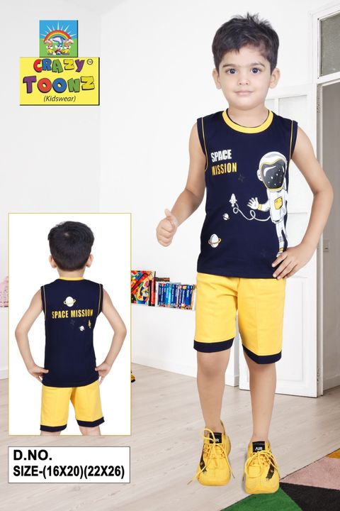 Sleeveless baba suit t-shirts and bottom set for boys uploaded by CRAZYTOONZ KIDSWEAR on 1/22/2022