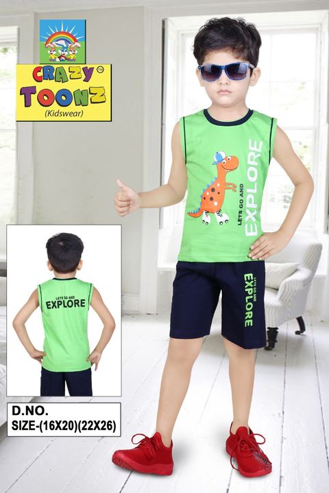 Sleeveless baba suit t-shirts and bottom set for boys uploaded by CRAZYTOONZ KIDSWEAR on 1/22/2022