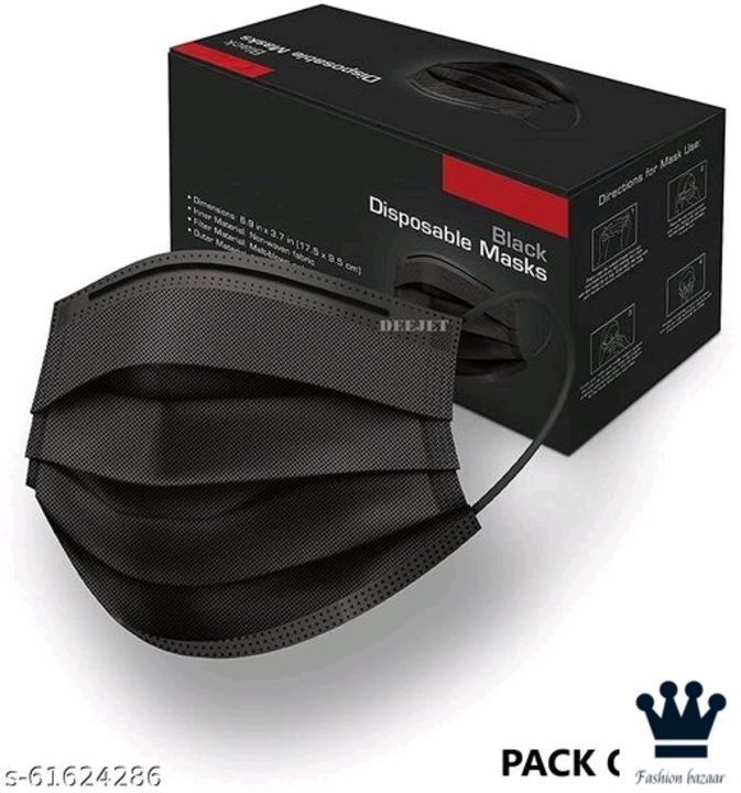 Black disposable face mask pack of 50 uploaded by business on 1/22/2022