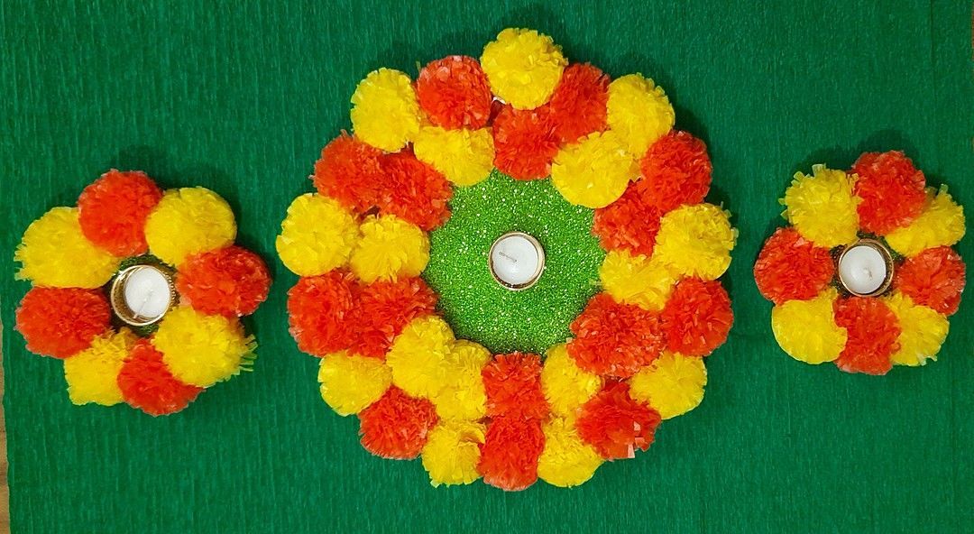 Floral Rangoli tea light candles uploaded by Pink creations n decor on 10/3/2020