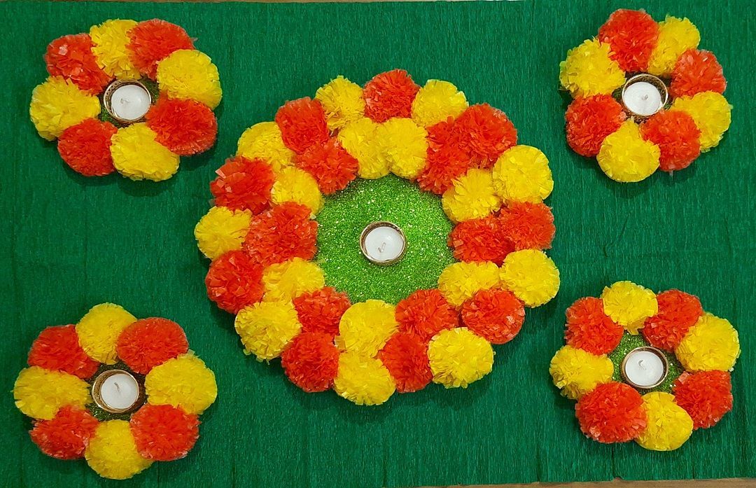 Floral rangoli tea candles uploaded by Pink creations n decor on 10/3/2020