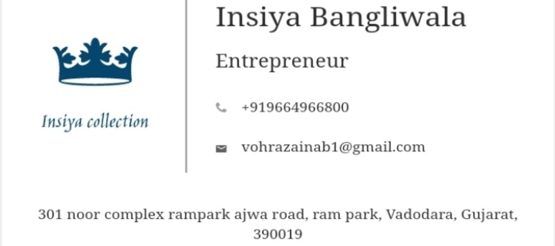 Visiting card store images of Insiya collection