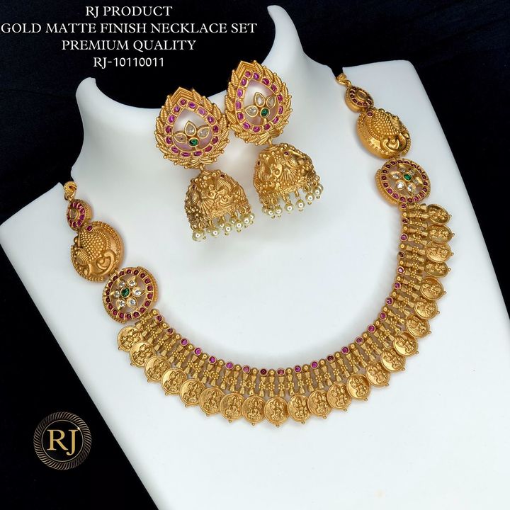 Gold matte finish neckesh set uploaded by Radhe jewellery  on 1/22/2022