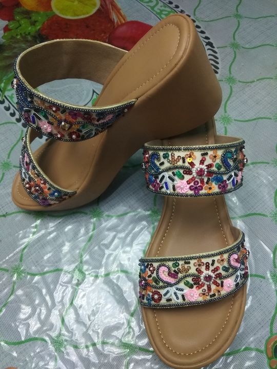 Post image All types of hand embroidery Wark designer women footwear wedge heel flats block heel any types women footwear manufactur saplayer WhatsApp 9326310426  Mumbai
