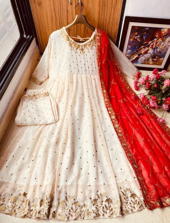 Post image 🔥 *Hot and Latest  Georgette designer Dress  *🔥
🔥 Fabric Details 
🌟TOP FABRIC : Georgette with Embroidery work Inner - creap Length- Up to 55
🌟Bottom :  Georgette palazo with embroidery workInner - creap  Length -37 to 39 
🌟Dupatta - Georgette with Embroidery work (2.10 Mtr )
🌟 Size :  XXL(44)
  🎨1  Colors  🎨
*Wholesale Rate :1199*free Shipping 
📝 PLEASE NOTE - 🙏🏻🙏🏻 *PLEASE DON’T COMPARE OUR WULITY WITH LOW QUALITY PRODUCT *
🥰  *Be Happy with Quality* 🥰
