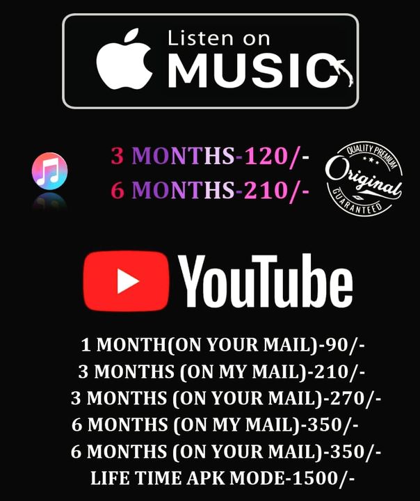 YouTube Premium & Apple Music uploaded by business on 1/25/2022