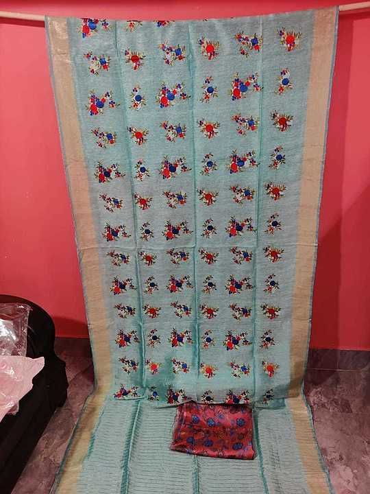 Nema silk by lilen pure 💯 best quality Fabric linen by silk hand embrodry sarees with blouse uploaded by Taimul Handloom  on 10/4/2020