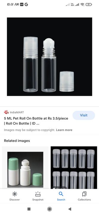Post image I want 10 Pieces of 5ml or 10ml acrylic bottle 
50 ml glass bottle for perfumes .
Below are some sample images of what I want.