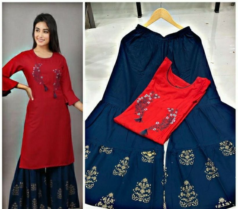Post image *Catalog Name:* Gorgeous Embroidered Rayon Kurti Sharara Set
*Details:*Product Name: Gorgeous Embroidered Rayon Kurti Sharara SetPackage Contains: 1 piece of Kurti &amp; 1 piece of ShararaKurti Set Fabric: RayonKurti Set Work: EmbroideredKurti Set Length (In Inches): 46Kurti Set Stitched Type: StitchedKurti Set Bust Size(In Inches): 40Kurti Set Bottom Fabric: RayonKurti Set Bottom Work: Foil PrintKurti Set Type: Kurta With BottomwearKurti Set Bottom Length(In Inches): 40Weight: 500Designs: 4
💥 *FREE Shipping* 💥 *FREE COD* 💥 *FREE Return &amp; 100% Refund* 🚚 *Delivery*: Within 7 days 