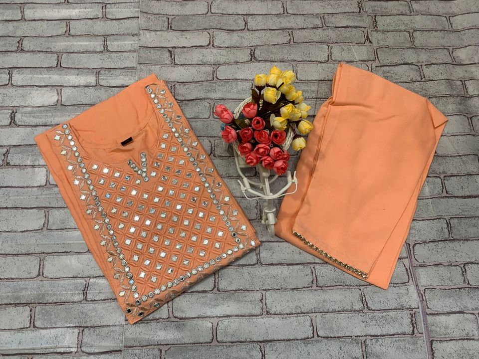 Rayon style kurti pant with mirror work on yoke uploaded by business on 1/26/2022