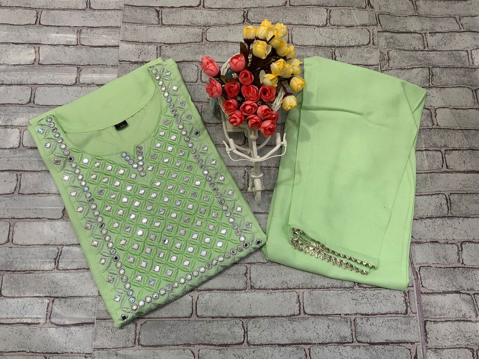 Rayon style kurti pant with mirror work on yoke uploaded by Vc creation on 1/26/2022