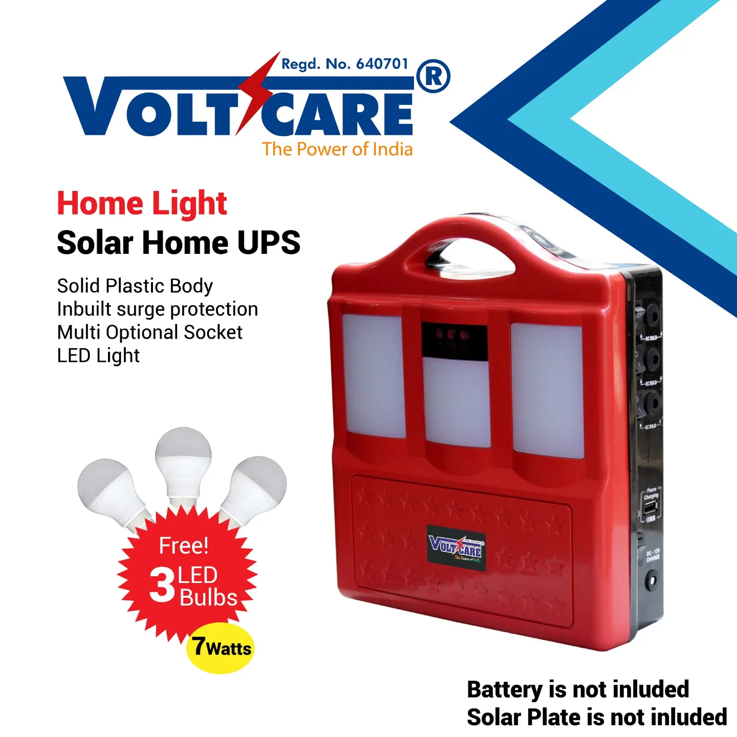 Voltcare ® Dazzle | 12V DC Solar Portable Home UPS/CFL Inverter (Battery Not Included) uploaded by business on 1/26/2022