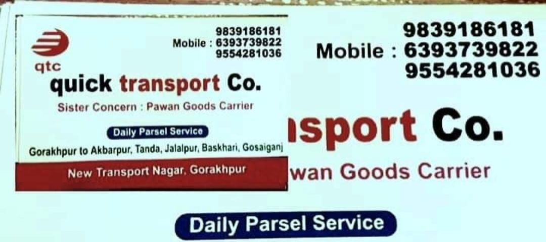 Visiting card store images of Quick Transport co