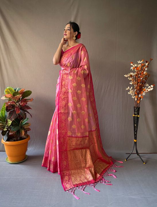 Pure organza viewed saree with jecared border uploaded by Grandeur India Inc. on 1/28/2022