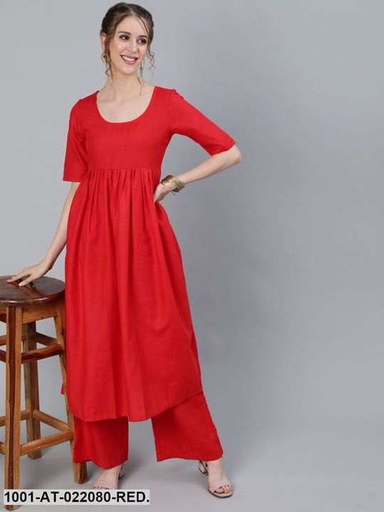 Red Solid Gathered A-Line Kurta uploaded by PR Retail on 1/29/2022