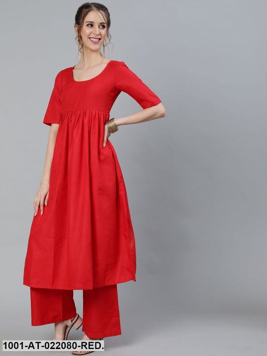 Red Solid Gathered A-Line Kurta uploaded by PR Retail on 1/29/2022