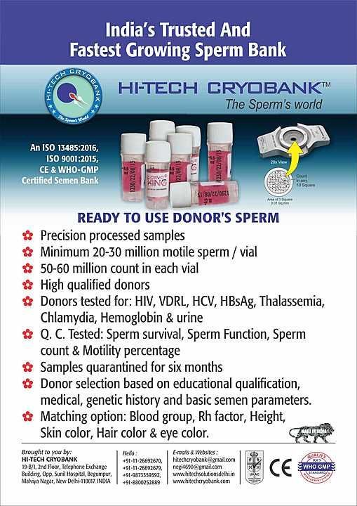 Donor's frozen sperms uploaded by Hi-Tech Cryobank on 10/5/2020