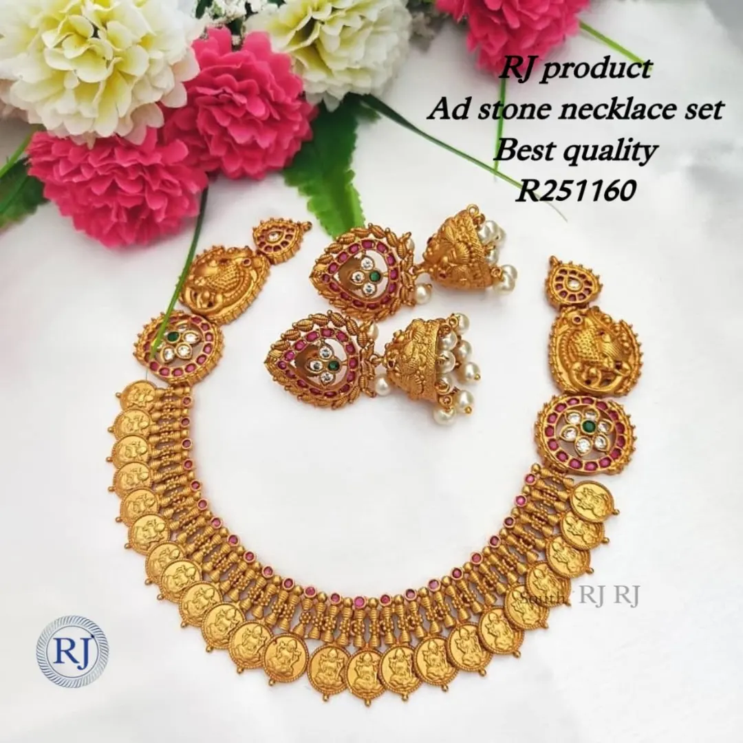Gold finish neckesh set uploaded by Radhe jewellery  on 1/30/2022