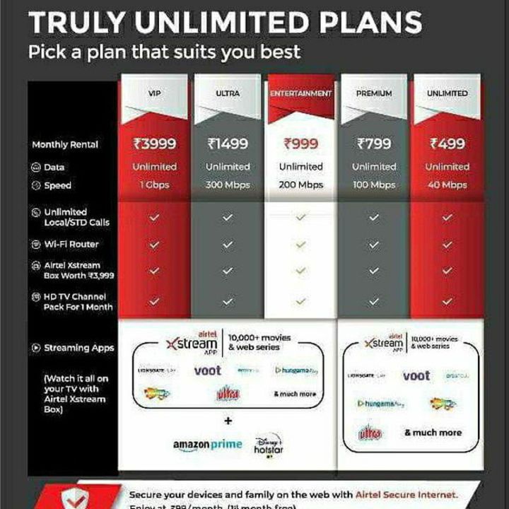 Post image Greetings from airtel fibernet xfe...
Airtel special black plan offer 
Airtel postpaid and dth customer you will get 30 days trial free airtel xstream fibernet plan more details call me 8148484663 ....Chennai location

T &amp; C apply
