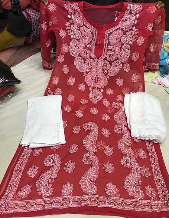 Lucknoawi chickenkari work Georgette fabric uploaded by Kisa on 10/5/2020