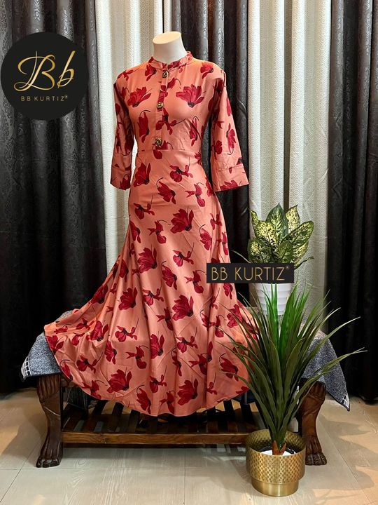 Post image BB 56/A1
Premium rayon A-line daily wear printed gown with stone buttons.
Size 40/42/44/46Length 56
Single 699+80Contact me on..6200027816