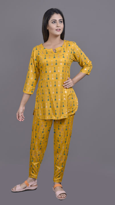 Yellow night suit uploaded by Woman kurta plazzo set on 2/1/2022