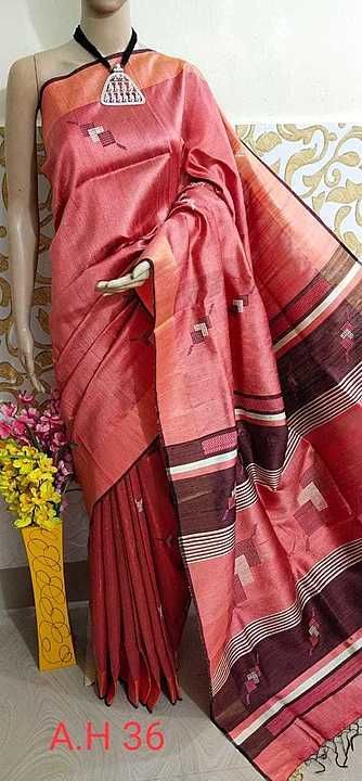 Tusser row silk pure 100% handloom pure silk saree  uploaded by business on 10/5/2020