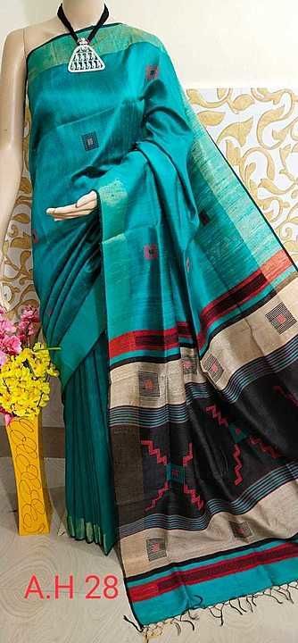 Tusser row silk pure 100% handloom pure silk saree  uploaded by business on 10/5/2020