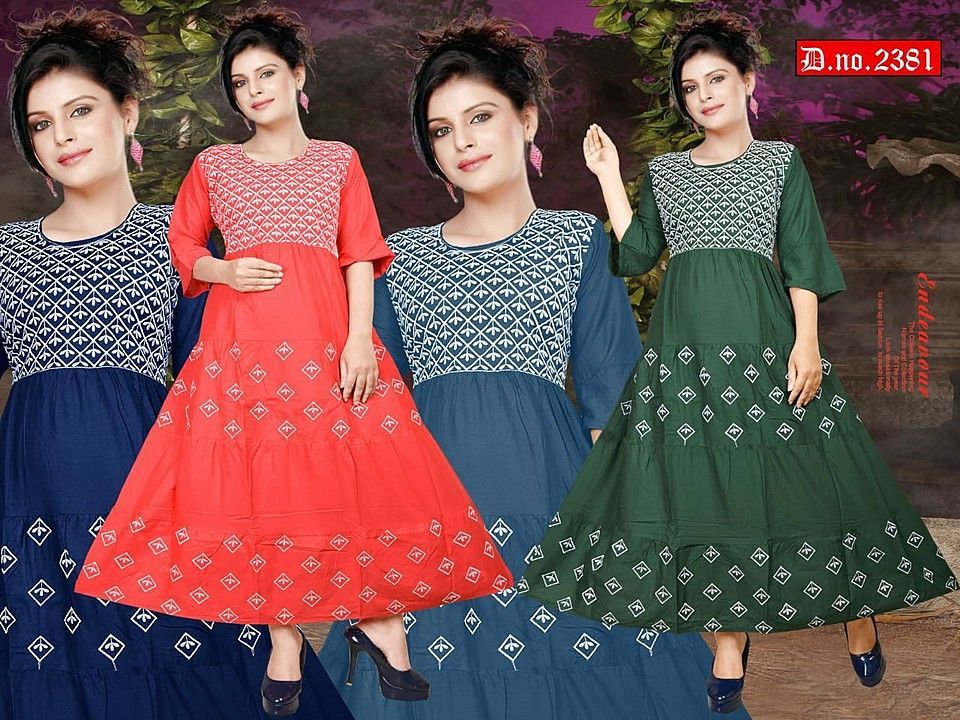 Rayon embroidered ankle length kurti uploaded by Sanjar Creations on 10/6/2020