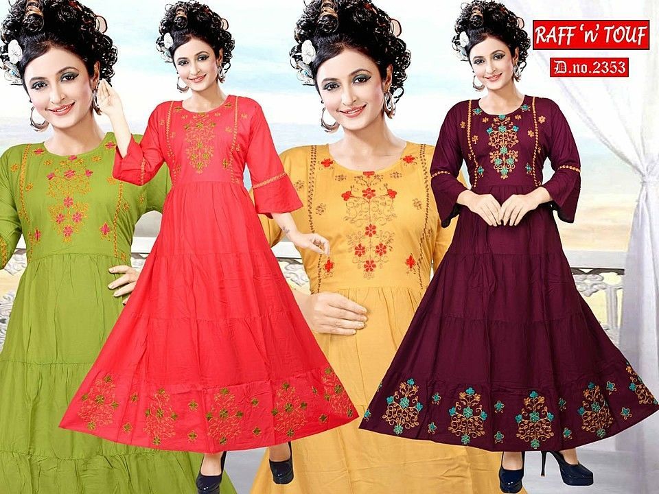 Rayon embroidered ankle length kurti occasional wear uploaded by Sanjar Creations on 10/6/2020