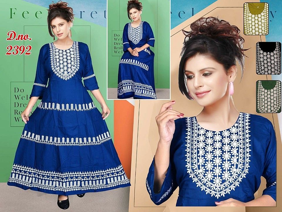Rayon embroidered ankle length kurti for more designs WhatsApp me on  uploaded by business on 10/6/2020