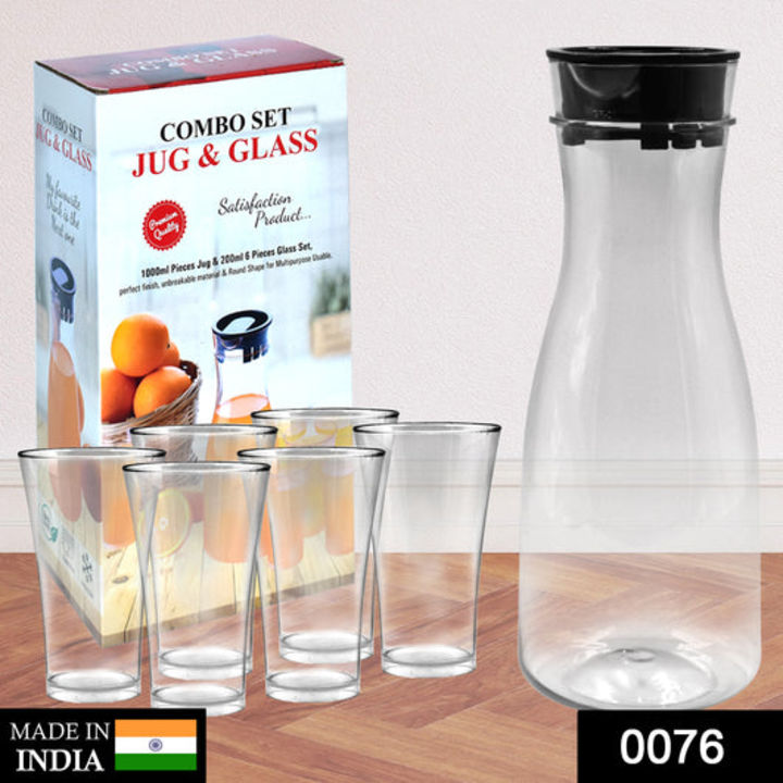 0076_Transparent Unbreakable Water Juicy Jug and 6 Pcs. Glass Combo Set for Dining Table Office Rest uploaded by DeoDap on 2/2/2022