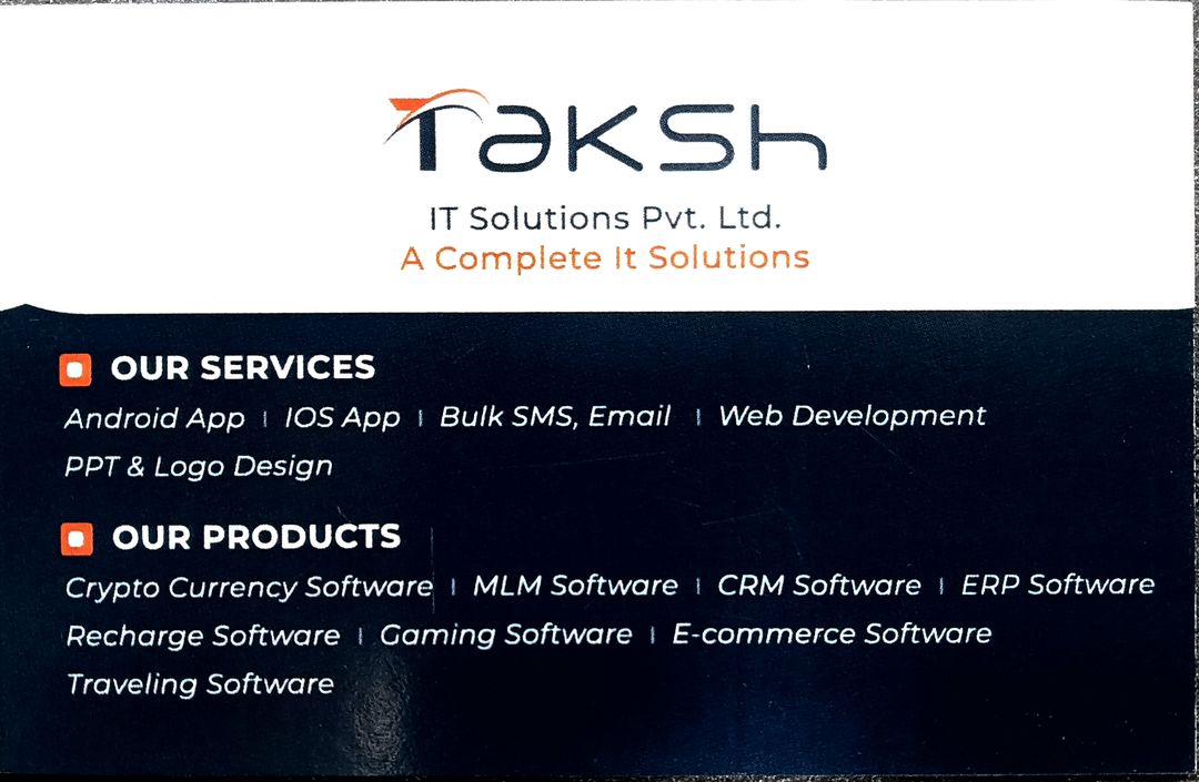 Post image Taksh It solutions Pvt Ltd Noidawww.takshitsolutions.comMessage Taksh It Solutions Pvt.Ltd on WhatsApp. https://wa.me/message/NKTYFHPK4TDZC1MLM SOFTWARE, cryptocurrency consultant, smart contract audit reportSmart contract software,NFT AND DEFI Token, mlm crypto,Ecommerce software or CryptoCurrency Software,MLM plan Software for different plans available are:-
1. Bitcoin, ICO, Lending, Tokens development, Coin development, crypto exchange platform development, API Software Available2. ROI &amp; Investment, Growth, Booster Income, BTC Plan Software3. Single Leg Plan Software4. Level Plan Software5. Binary Plan Software6. Unilevel Plan Software7. Helping Plan Software8. Matrix Plan Software9. Generation Plan Software             10. Crowd Funding Plan Software11. Product Base, Repurchasing,12. ERP , LMS and CRM software13. Auto Pool Plan Any Types SOFTWARE 14. E-COMMERCE/Online Shopping Website15. Recharge Portal,Hotel management16. Android APP etc software.......1 Year software maintenance Service FreeContact Sachin Kumar Call/ whatsapp+91 9560602339+91 9560607439Sales@takshitsolutions.comOffice address :- The I-Thum, Office no 912A, tower C, A-40, Block A, Industrial Area, Sector 62, Noida, Uttar Pradesh 201301